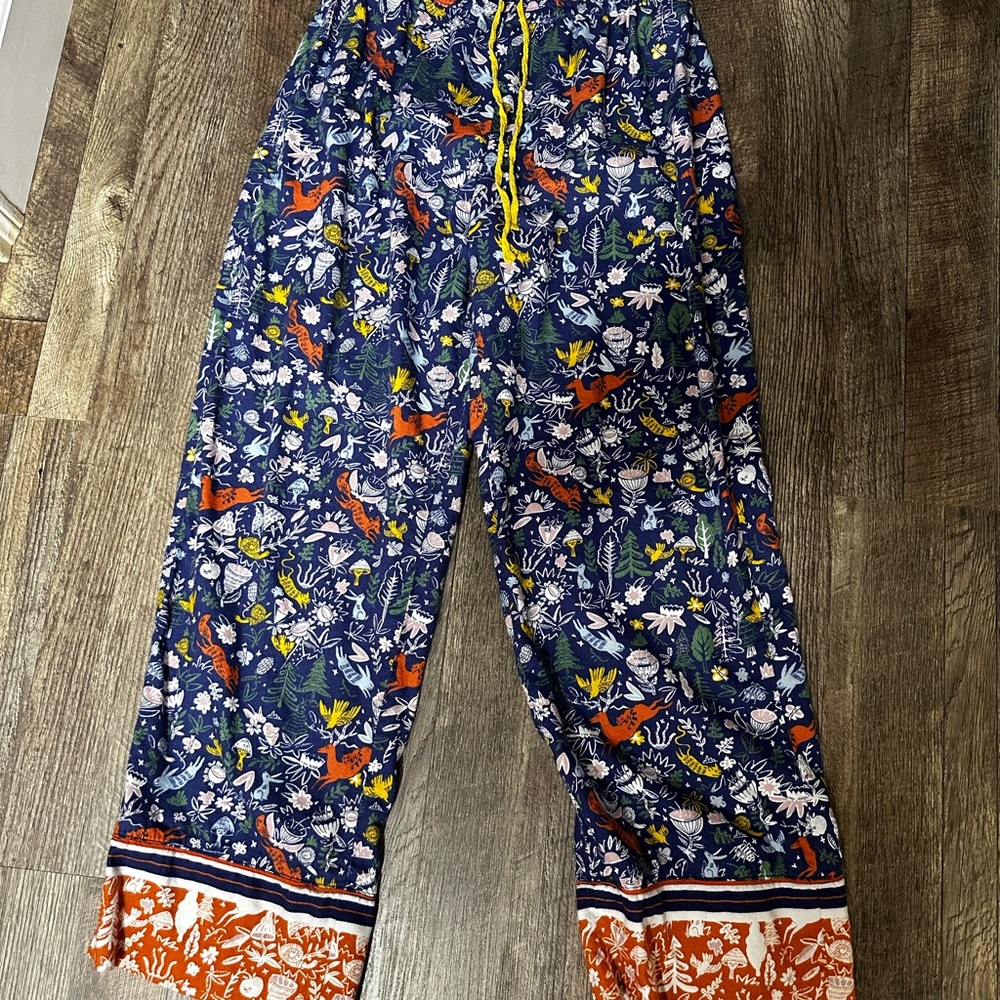 Anthropologie Blue and Orange Floral Pajama Pants